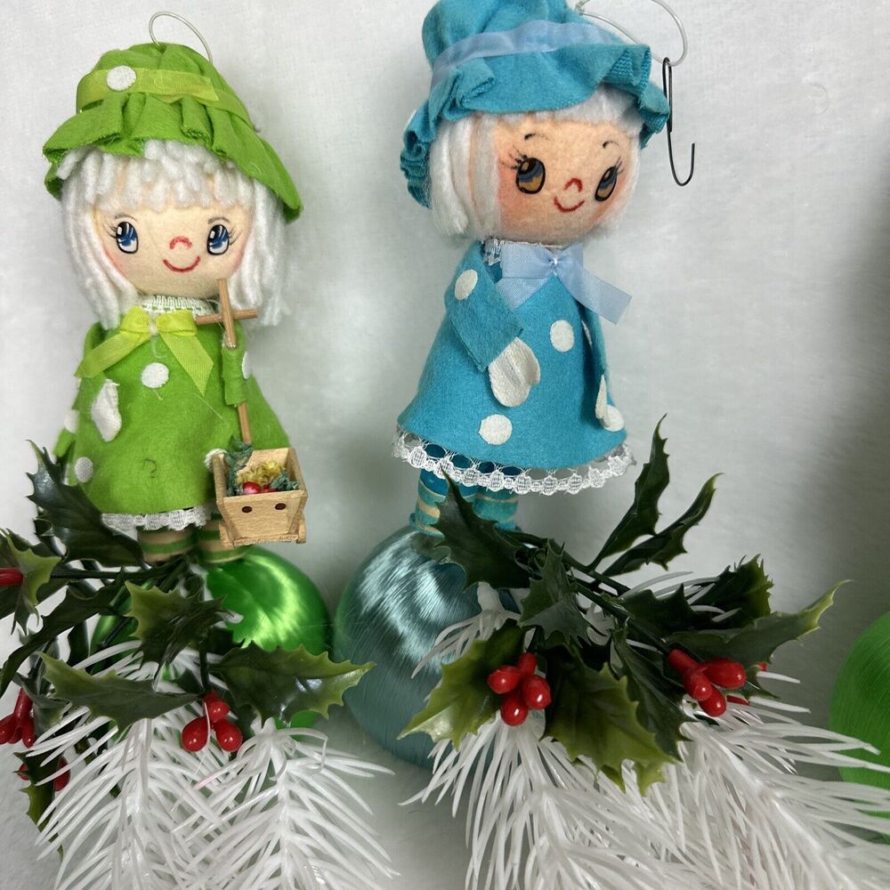 Vintage Christmas Ornaments Small Girl Dolls Styrofoam‎ Cottagecore Retro Decor - Picture 8 of 10